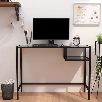 Produktbild von Computertisch mit schwarzem Marmor 100x36x74cm aus gehärtetem Glas