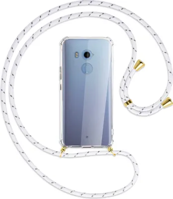 Produktbild von Handykette Backcover-Schutzhülle mit Band (Metall goldfarben) für HTC U11 Plus - weiß/grau