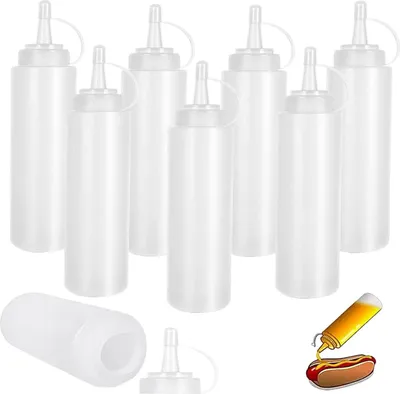 Produktbild von Squeeze Flaschen, 8 Stück 8oz Plastik Quetschflasche, Squeeze Bottle ​- BPA Frei, Aufbewahrungsbehälter für Ketchup/Senf/Mayo/Soßen/Olivenöl, Saucenflasche für Home & Restaurant