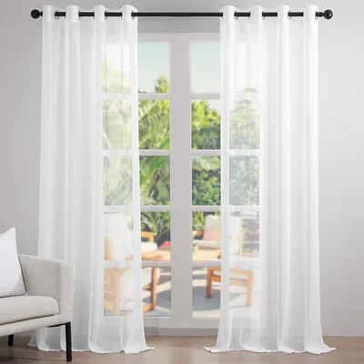 Productafbeelding van Unyqoos® Halfdoorzichtige gordijnen met linnenlook, wit – 260×300 cm (hoogte x breedte) per stuk, met ringen, lichtdoorlatend en privacybiedend voor woonkamers