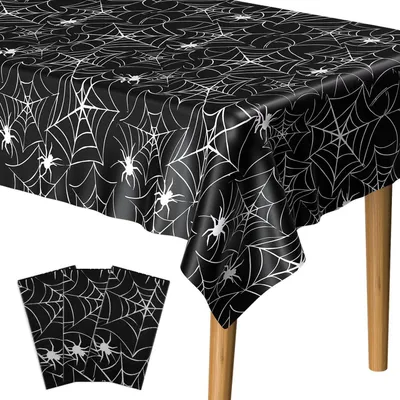 Obrázek produktu pro Sada tří Halloweenových ubrusů s motivem pavučiny, plastové, rozměry 137 x 274 cm, barva černá
