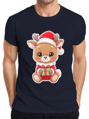 Immagine prodotto di Maglietta da uomo con cartone animato Kawaii, regalo di Natale per bambini con renne carine, marina, XXL