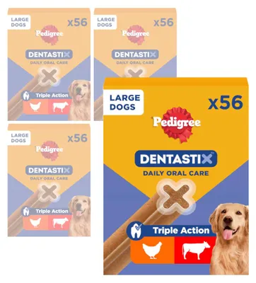 Zdjęcie produktu dla Pedigree Dentastix 4x56szt. Przysmak Dentystyczny z Kurczakiem i Wołowiną Dla Psów Dużych Ras