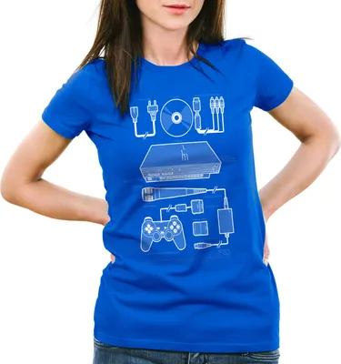 Produktbild von style3 PS2 Retro Gamer Damen T-Shirt PS gamepad konsole classic, Farbe:Blau, Größe:2XL