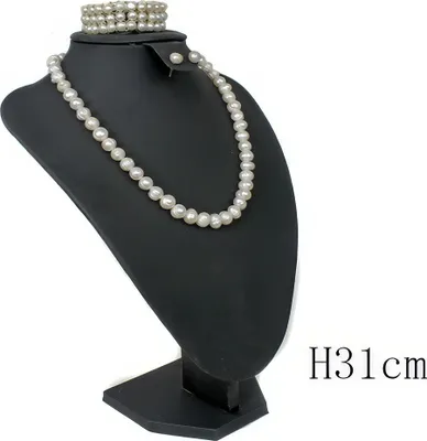 Produktbild von Schmuckbüste Dekobüste für Schmuckset Ohrstecker Armband Ketten Ring Kunstleder schwarz H31