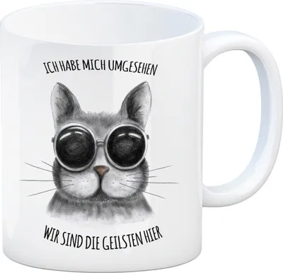 Produktbild von Kaffeebecher mit Katze Motiv und Spruch: Wir sind die geilsten hier Kaffeetasse