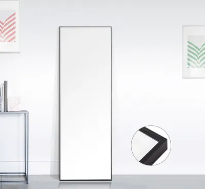 Obrázok produktu pre Veľké zrkadlo 150x40cm Stojace zrkadlo a nástenné zrkadlo v jednom, celoplošné zrkadlo na stenu a podlahu, moderné zrkadlo v čiernej farbe Zrkadlo do šatne, obývačky, predsiene a pod