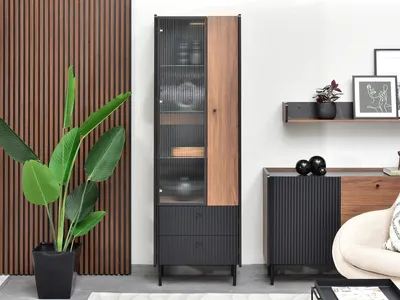 Produktbild von Glasvitrine JAMI – Walnuss/Schwarz