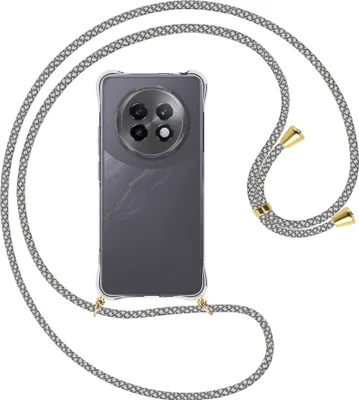 Produktbild von Handykette Backcover-Schutzhülle mit Band (Metall goldfarben) für Realme 13 Plus 5G - weiß/grau kariert