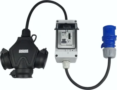Produktbild von RoadEu - CEE Adapter Komplett mit Zähler - Stecker 16A 3P auf Schuko Kupplung 3X 230V - 3x2 5mm2 Kabel - Verlängerungskabel 1 Meter mit Stromzähler. IP44
