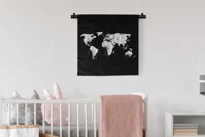 Produktbild von MuchoWow® Wandteppich Wandbehang Weltkarte - Marmor - Schwarz - Weiß 60x60 cm Tapisserie Dekoration Wandtuch - Dekorationen - Wand Decke