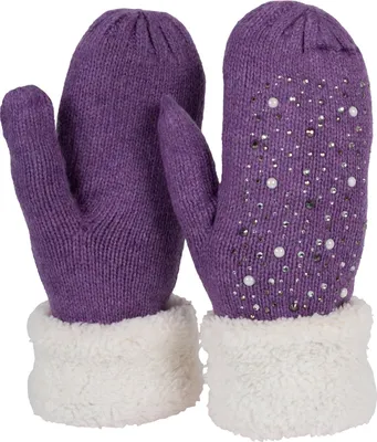 Produktbild von styleBREAKER Damen warme Winter Strick Fäustlinge mit Strass und Perlen, Handschuhe, Thermo Fleece, Strickhandschuhe 09010039