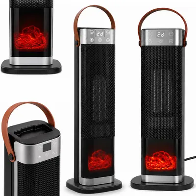 Obrázok produktu pre 2000W PTC ohrievač s 3 stupňami, osciláciou, diaľkovým ovládaním, časovačom (1-12 hodín), ochranou proti prehriatiu, ochranou proti prevrhnutiu, 3D efektom plameňa a tichým chodom, vhodný do obývačky