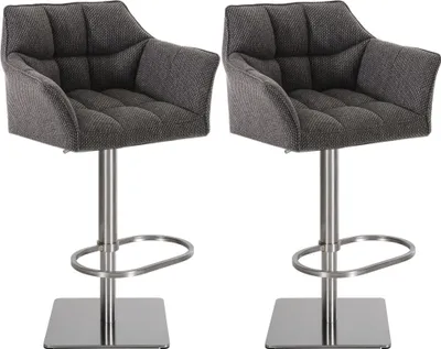 Produktbild von CLP 2er Set Barhocker Damaso Stoffbezug drehbar und höhenverstellbar bis 240 kg titangrau Gestell Farbe edelstahl