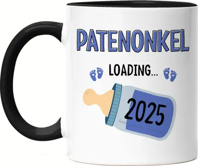 Produktbild von Patenonkel Loading 2025 Tasse Schwarz Geschenk Werdende Patenonkel Babynews mit Ladebalken Schwangerschaft Geschenkidee