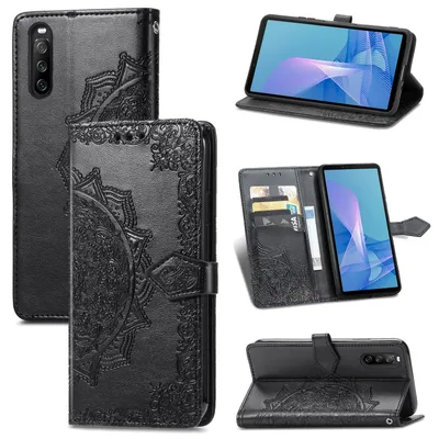 Image de Coque König Design compatible avec le Sony Xperia 10 III, en simili cuir, pour téléphone portable - Étui de téléphone noir
