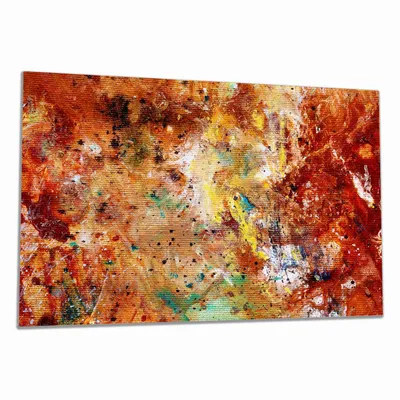 Produktbild von Wallario Herdabdeckplatte aus Glas, Größe 80 x 52 cm 1-teilig, Motiv Künstlerische bunte Leinwand - Farbkleckse und Tupfer