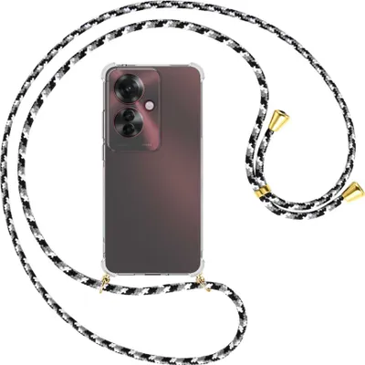 Produktbild von Handykette Backcover-Schutzhülle mit Band (Metall goldfarben) für Oppo Reno11 F 5G - schwarz/grau/weiß