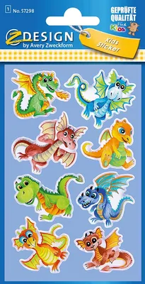 Produktbild von AVERY Zweckform ZDesign KIDS Glossy-Sticker "Drachen" 8 Sticker auf 1 Bogen