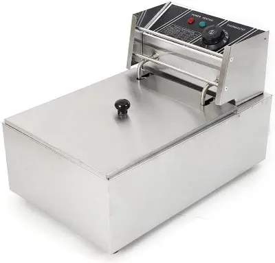 Immagine prodotto di Friggitrice elettrica - Friggitrice da tavolo da 6 L - 2500 W - Acciaio inossidabile - Zona fredda - Resistenza a immersione - Per cucine professionali - Argento