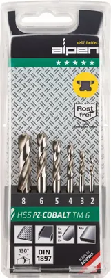 Immagine prodotto di Alpen Bohrer / HSS Cobalt Spiralbohrer Set TM PZ 6, 2 / 3 / 4 / 5 / 6 / 8 mm