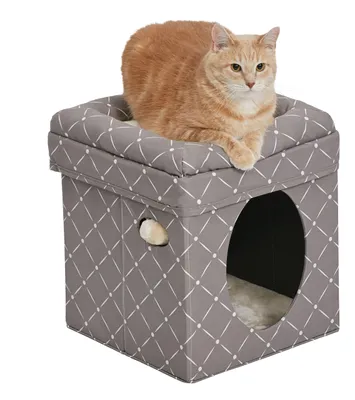 Productafbeelding van MidWest Homes for Pets kattenhuisje, inklapbaar, kattenhol met speelgoed, grijs