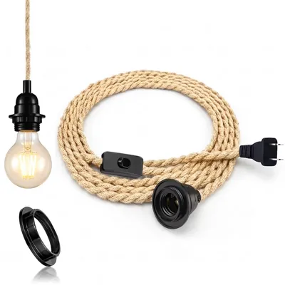 Hängelampen-Set mit Schalter, 5,1 m Hanfseil, E27, DIY