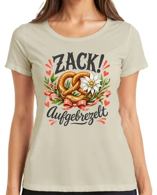 Zdjęcie produktu dla Zack! Koszulka damska z motywem , wzór: obwarzanek, spodnie skórzane, sukienka, "Wiesn", naturalny kolor, rozmiar 3XL