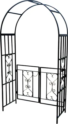 Produktbild von ALEOS. Eleganter XXL Rosenbogen Rankhilfe Pergola mit Tür Gartentür Gartentor aus Metall schwarz Modell 5044-G