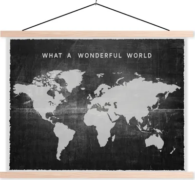 Produktbild von MuchoWow® Textilposter Weltkarte - Vintage - Schwarz 150x113 cm mit holzfarbenen Rahmen - Poster