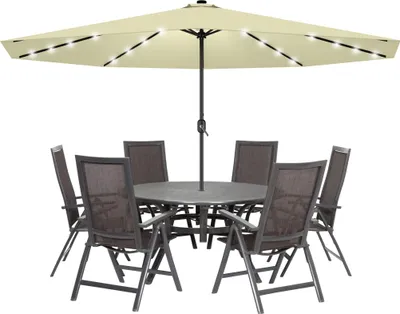 Zdjęcie produktu dla YUENFONG Parasol Ø 350 cm Parasol ogrodowy z regulacją wysokości Parasol balkonowy z ochroną UV Parasol na balkon, ogród, plażę (beżowy, z diodą LED)