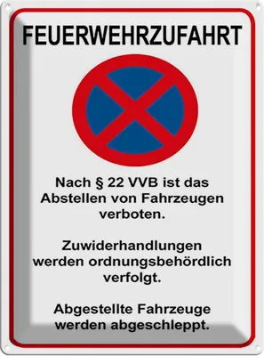 Produktbild von vianmo Blechschild 40x30 cm Feuerwehrzufahrt nach §22VVB Warnschild Hinweisschild Sicherheit Vorsicht
