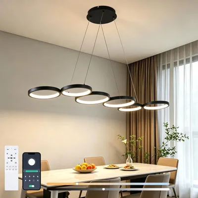 Produktbild von Dimmbare LED-Hängelampe mit sechs Ringen und Fernbedienung