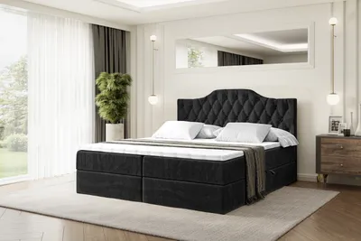Produktbild von ALTDECOR Boxspringbett mit H3 Matratze und Topper - 140 x 200 cm - VILA-1 - Schwarz Samt - Polsterbett mit Bettkasten und Lattenrost, Bett mit Stauraum