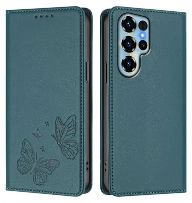 Image de Étui en cuir pour Oukitel C68, étui de protection type portefeuille en cuir gaufré « papillon » avec support, vert