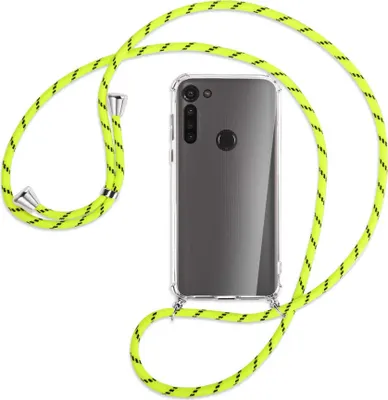 Produktbild von Handykette Backcover-Schutzhülle mit Band (Metall silberfarben) für Motorola Moto G8 - neongelb