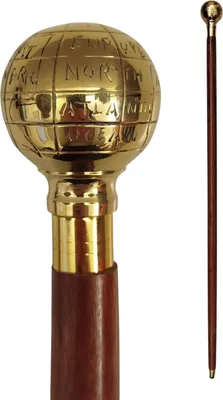 Produktbild von Weltkugel Spazierstock aus Holz mit goldenem Griff aus Metall