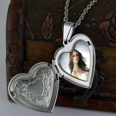 Produktbild von Foto Medaillon -zum öffnen- Bilder Amulett Herz Brosche Anhänger Hals Kette NEU