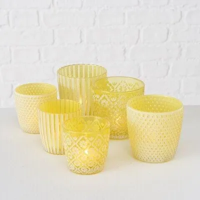 Productafbeelding van Windlicht Patty, glas, geel, mat, hoogte 7-9 cm, set van 6 (3 sets van 2 stuks)