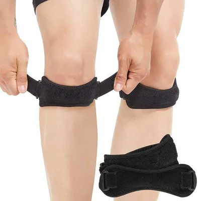 Image de Deux genouillères, tendon rotulien, réglables, pour la course à pied, le football, le basket-ball, le baseball, le jogging, le tennis, noir