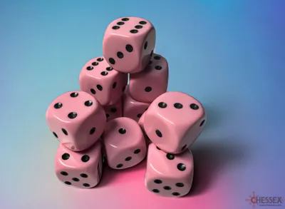 Obrázek produktu pro Chessex - neprůhledné - 12x D6 16 mm - pastelově růžová/černá