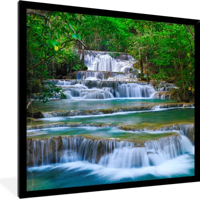 Produktbild von MuchoWow® Gerahmtes Poster Wasserfall - Bäume - Natur - Dschungel 40x40 cm - Poster mit Schwarzem Bilderrahmen Wandposter Rahmen Foto Bilder - Mit Rahmen - Wanddekoration Schlafzimmer