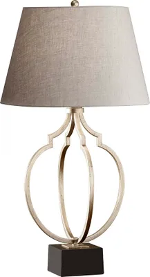 Zdjęcie produktu dla Lampa stołowa z abażurem Grandeur srebrno-beżowa 1xE27x60W metal wym:78,1x43,2x43,2cm IP20 Feiss