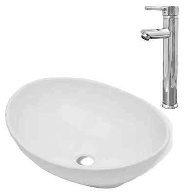 Immagine prodotto di vidaXL Lavandino da bagno con miscelatore in Vetroceramica ovale bianco