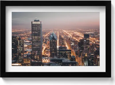 Produktbild von Stadt am Abend– Wandbild mit Rahmen – Gerahmtes Bild  – Wanddekoration – 30x20 cm –  Schwarz Rahmen