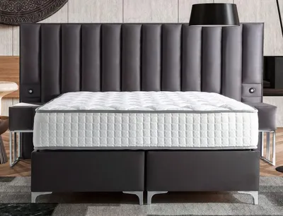 Produktbild von Casa Padrino Luxus Doppelbett Grau / Silber - Verschiedene Größen - Massivholz Bett mit Kopfteil und Matratze - Schlafzimmer Möbel - Hotel Möbel - Luxus Möbel