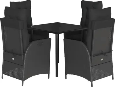 Obrázok produktu pre vidaXL 5-dielny záhradný jedálenský set s vankúšmi Black Poly Rattan