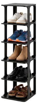 Produktbild von Relaxdays Schuhregal, 6 Ebenen, HxBxT: 91 x 26,5 x 30,5 cm, stapelbar, erweiterbar, Kunststoff, Schuhständer, schwarz
