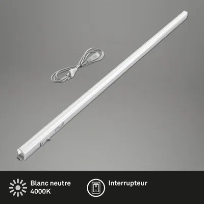Image de Briloner Leuchten 2379-086 Réglette LED à lumière blanc neutre, idéale pour meubles, placards, cuisine, interrupteur intégré, 8W, 57,3cm
