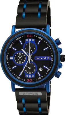 Produktbild von Holzwerk BALVE Herren Holz & Edelstahl Chronograph, Uhr mit Datum, schwarz, blau